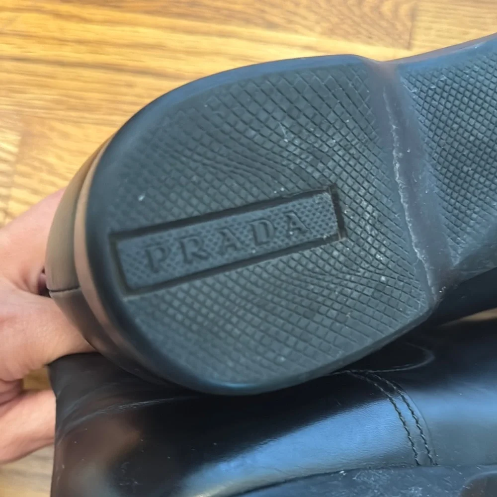 Men’s Authengic Prada Black Leather Square-Toe Boots